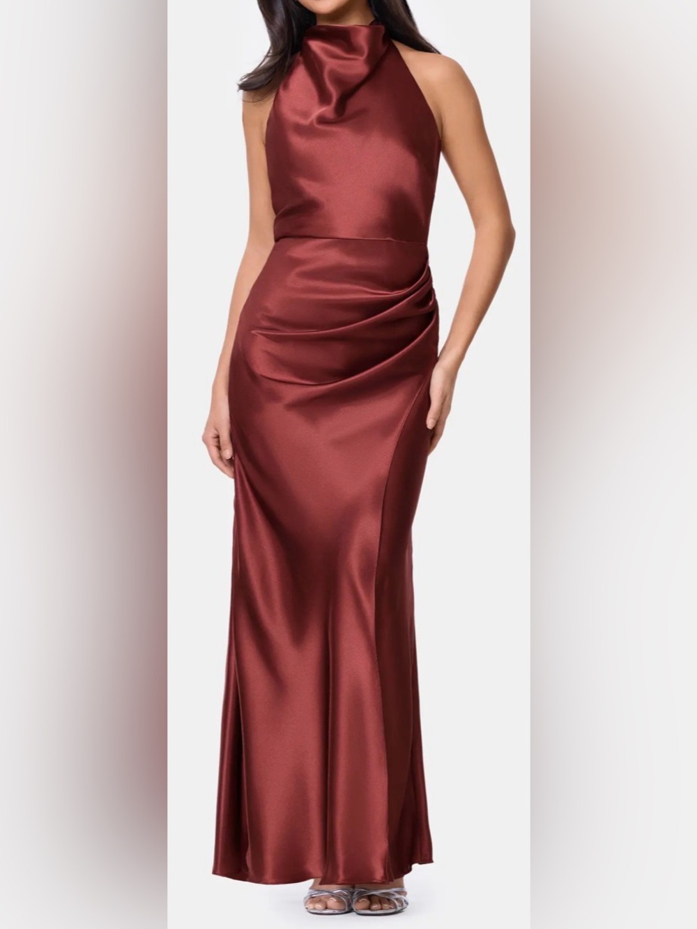 NEW NEW Betsy & Adam Charmeuse Halter nutmeg Dress Sz 10